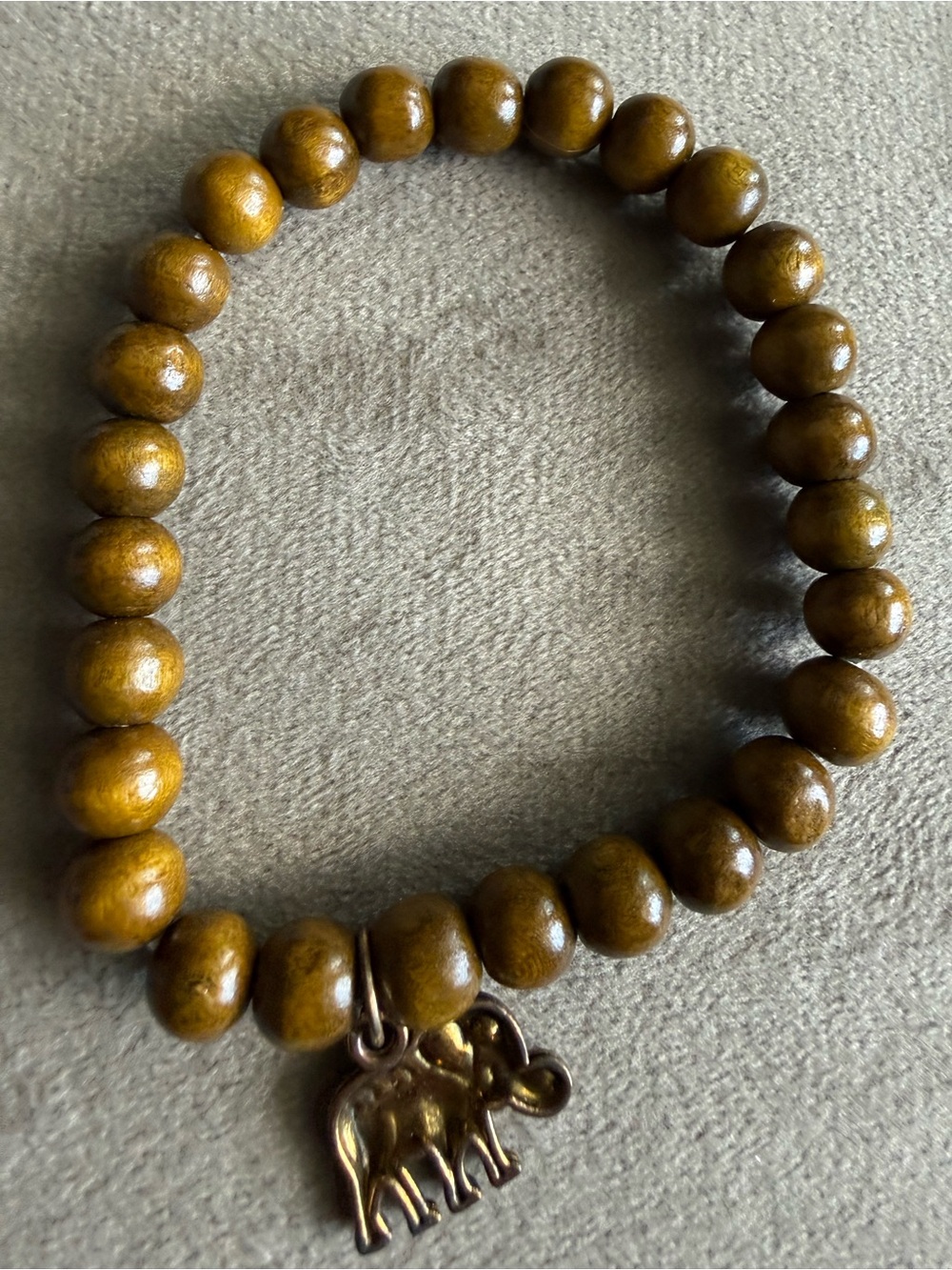 Women’s Olive Brown Beaded Bracelet with Elephant Charm - Picture 3 of 4